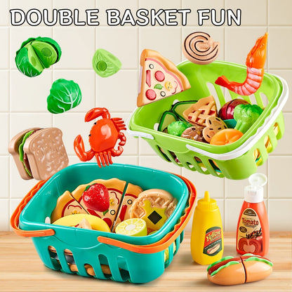 Pretend Play Food Set 85pcs – Cutting Toy Food with 2 Baskets, Pizza Veggies & Fruits | Play Kitchen Accessories for Toddlers, Birthday & Christmas Gift for Boys & Girls Ages 3 4 5 6