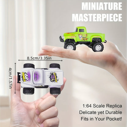 RC Monster Truck 1:64 Scale Alloy Shell with LED Lights | Multi-Control Modes, Adjustable Speed & Steering | Mini Off-Road Toy Car for Kids Adults
