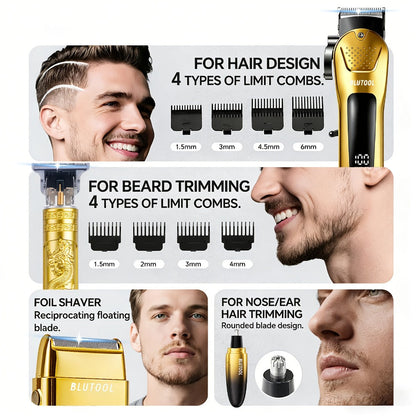 Multi-Piece Hair Clipper Kit for Men – USB Rechargeable Cordless Electric Trimmer Set, 2-Piece & 4-Piece Home Travel Barber Tool, Black Blue Gold Grooming Gift