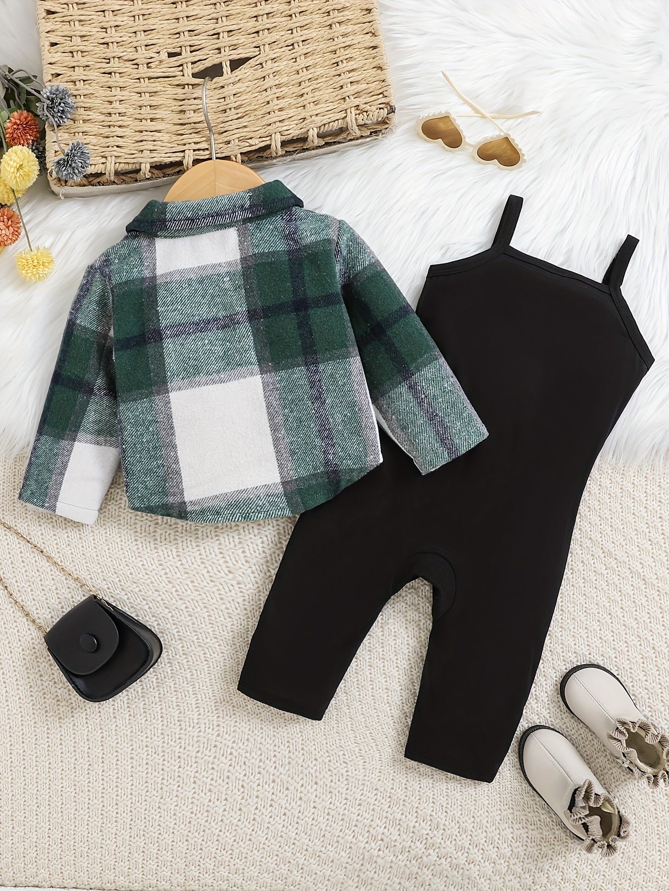 Baby Girl Plaid Outfit Set - Sleeveless Winter