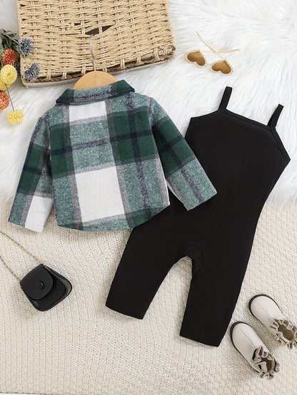 Baby Girl Plaid Outfit Set - Sleeveless Winter