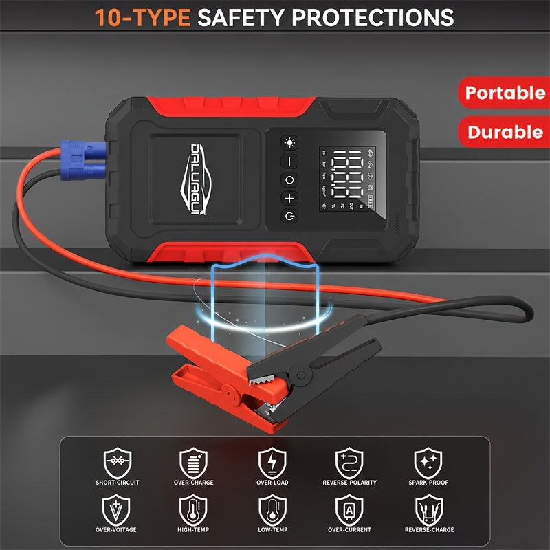 12-In-1 Car Emergency Jump Starter 15000A with Battery Charging System, Optional Air Compressor 150PSI, LED Work Light, USB Type-C Fast Charging And LCD Power Display