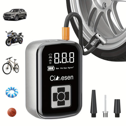 1pc Tire Inflator Portable Air Compressor, Fast Cordless Air Pump, Digital Display With Multi-function Nozzle Adapter And Long-lasting Lithium Battery For Car Motorcycle Bicycle Tire Ball, Auto Parts