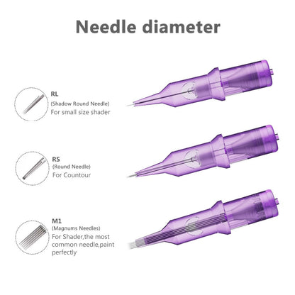 Disposable Tattoo Needles Mixed Size Sterilized RL RS M1 0.35mm – Safety Tattoo Needle Set for Tattoo Artists and Beginners, Body Art Supplies 30 40 100 Piece Bulk Pack