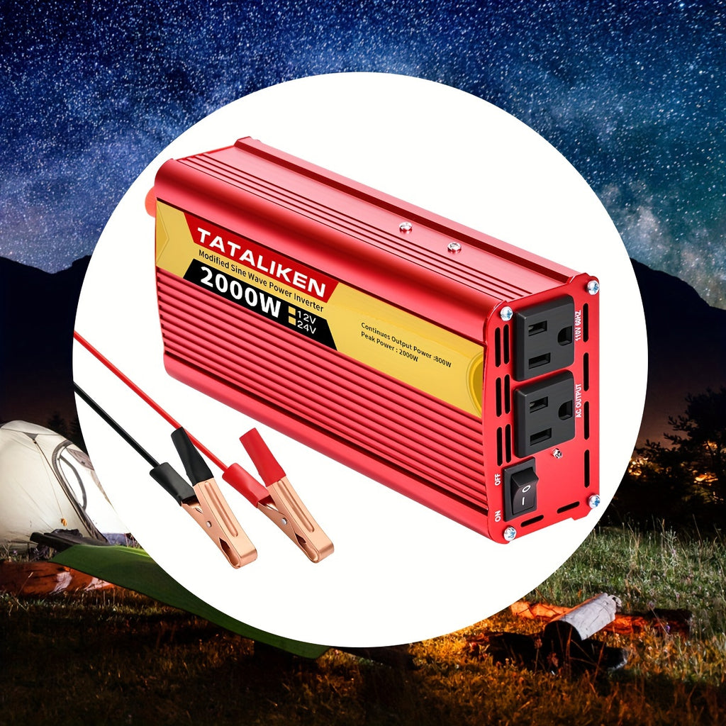 Portable Power Inverter 2000W (peak), DC 12V to AC 110V Converter, US Standard Socket, Built-in Cooling Fan And Overload Protection, Suitable for Road Trips, Vacations, Outdoor Activities And Emergency Use, Battery Not Included.