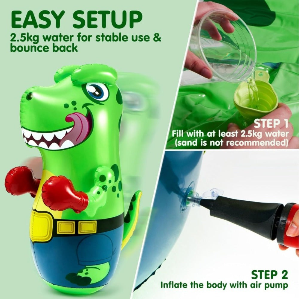 Inflatable Dinosaur Punching Bag for Kids 47 Inch – T-Rex Blow Up Bouncing Back Bopper, Water Base Bop Bag for Indoor Outdoor Active Play | Best Birthday Christmas Gift for Boys