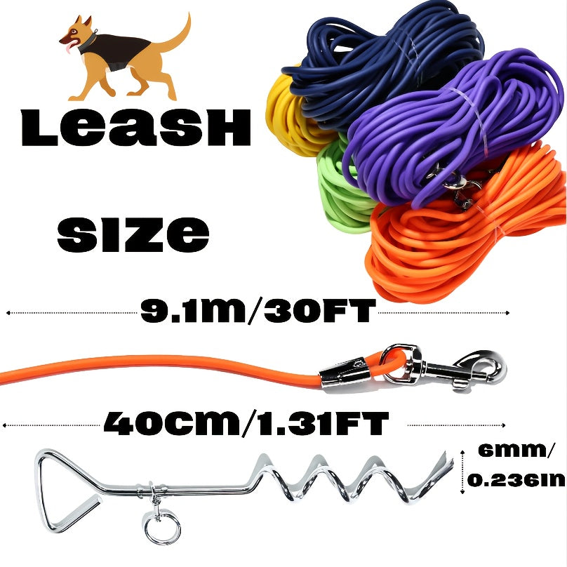 Dog Tie-Out Cable and Metal Stake 30ft – Heavy Duty Outdoor Dog Leash for Small Medium and Large Dogs Yard Camping