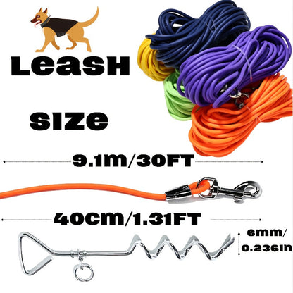 Dog Tie-Out Cable and Metal Stake 30ft – Heavy Duty Outdoor Dog Leash for Small Medium and Large Dogs Yard Camping