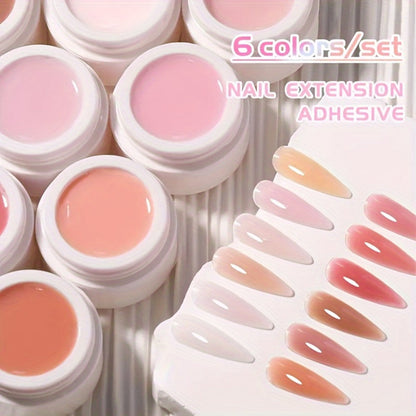 Builder Gel Nail Extension Set 6 Colors 0.51oz Each Crystal Clear White Milky Jelly Light Pink Pink Nude - Alcohol-Free UV LED Self-Leveling Salon Quality Nail Art Kit for Women Extensions Overlays French Manicure