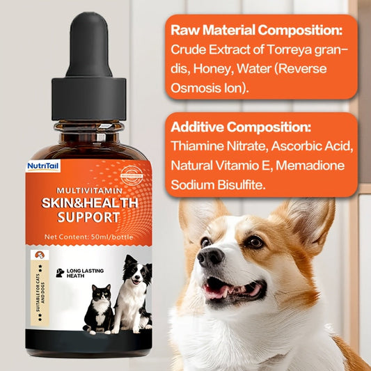 Pet Multivitamin Oral Liquid for Cats and Dogs – NutriTail 1.69oz Daily Supplement Rich in Vitamins for Skin Health, Hair Care & Immune Support