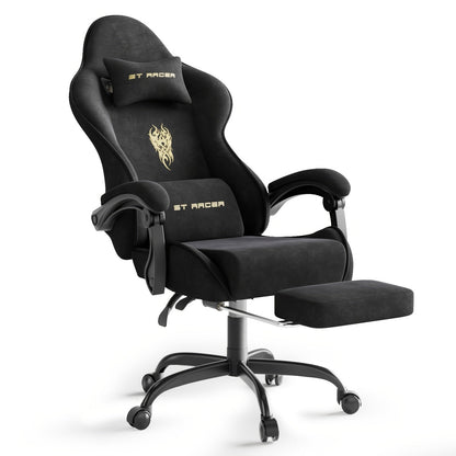 Gaming Chair Ergonomic Esports Chair – Skin-Friendly PU Leather, Thickened Board, Linkage Armrest, Adjustable Footrest & Headrest, Multi-Angle Reclining Office Game Chair, Solid Color, Black or Red
