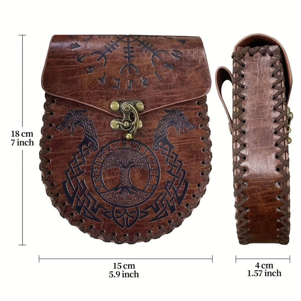 Viking Faux Leather Waist Bag Medieval Belt Pouch Handmade Retro Style – LARP Renaissance Faire Cosplay Stage Prop Costume Accessory for Men Women, Multiple Designs