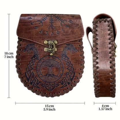 Viking Faux Leather Waist Bag Medieval Belt Pouch Handmade Retro Style – LARP Renaissance Faire Cosplay Stage Prop Costume Accessory for Men Women, Multiple Designs