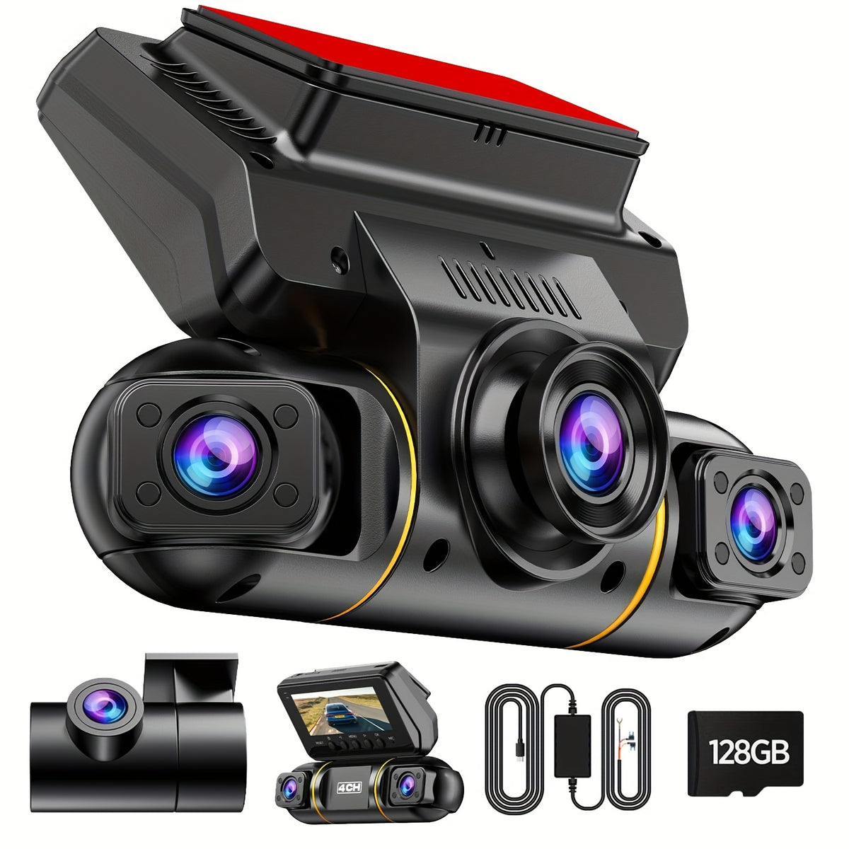 Lamtto 4 Channel Dashcam 360° View Dash Cam Front and Rear Inside 2K+1080P+1080P,+1080P, Dash Camera for Cars, 8 IR Lamps Night Vision, 5G WiFi & APP Control, G-Sensor, Parking Mode, with a Hardwire Kit