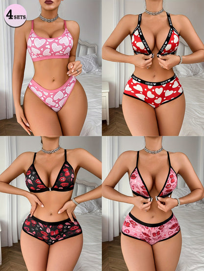 4-Pack Women's Bra and Panty Lingerie Set - Breathable Sport-Inspired Style