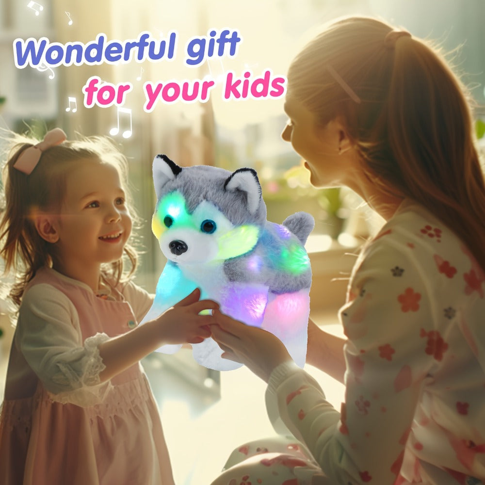 Musical Glowing Husky Puppy Plush Toy 12 Inch – Soft Dog Stuffed Animal with Light-Up Night Light & Lullaby Music, Cozy Bedtime Gift for Toddlers Kids Boys Girls Birthday Valentine Christmas