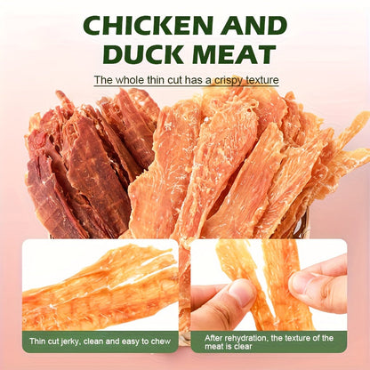 Cat & Dog Treats Chicken Jerky & Duck Jerky Combo – High Protein Grain Free Training Rewards, Dental Chews, Healthy Snacks for Puppies Kittens Adult Dogs Cats, Natural Pet Nutrition