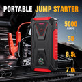 12V Portable Battery Starter | 5000A Peak Jump Starter for 2.64gal Gasoline and 2.11gal Diesel Engines, LED Flashlight, SOS Warning Lights, Emergency Power Supply with Safety Hammer and Compass, USB Dual Use, Rechargeable Lithium Polymer Battery, For RV