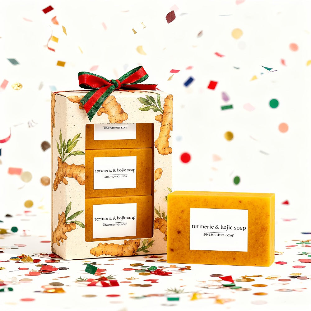 Turmeric Kojic Acid Brightening Soap Handmade Lemon Cold Process Deep Cleansing Hydrating Bar for Face & Body All Skin Types – Bundle Sets with Liquid Soap & Face Wash, Skincare Gift for Women