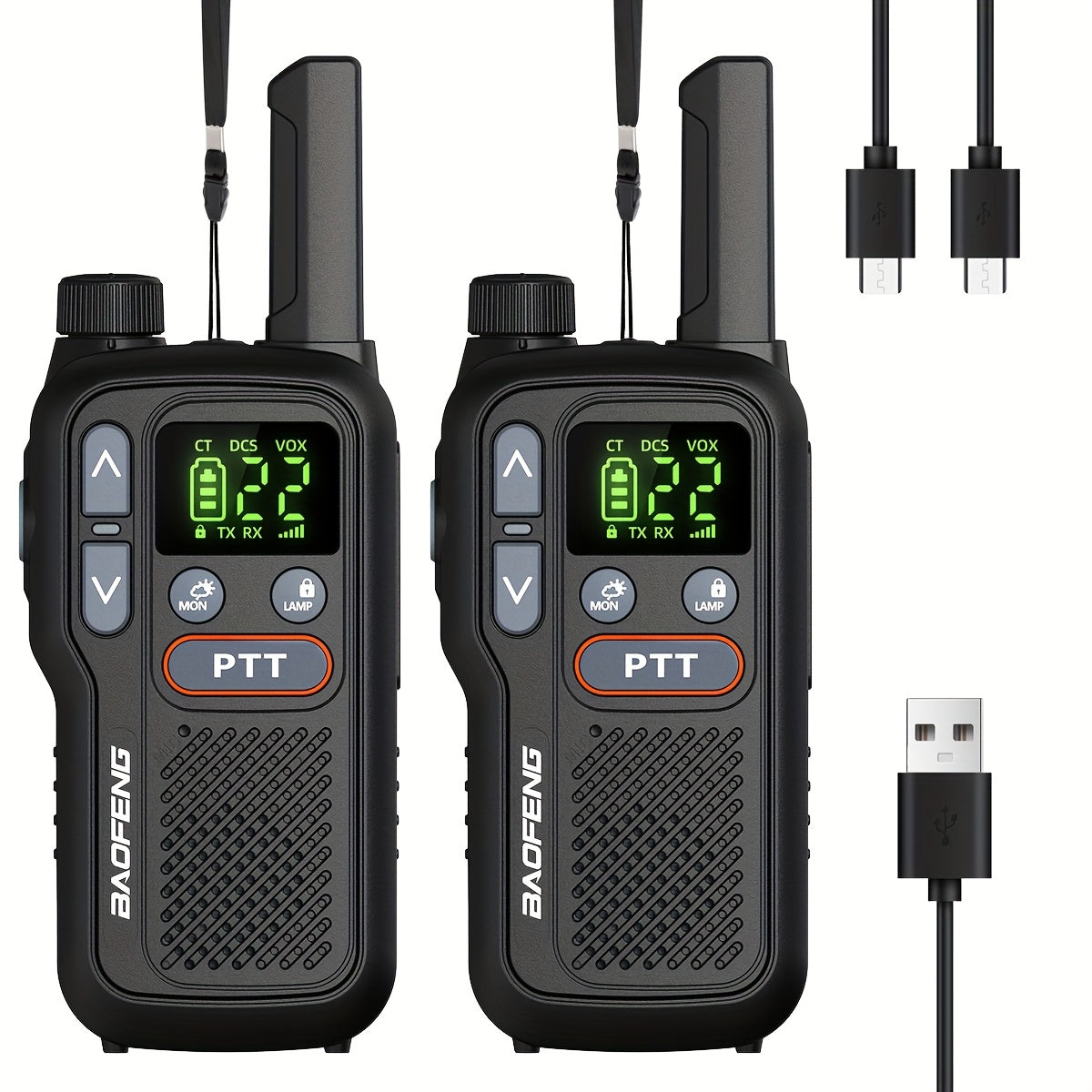 FRS Two Way Radio Rechargeable, BAOFENG BF-T18 Walkie Talkies Long Range with NOAA Weather Alert, VOX Hands-Free, 1500mAh USB-C Battery, LED Flashlight, for Hiking Camping Outdoor Adults 2 Pack