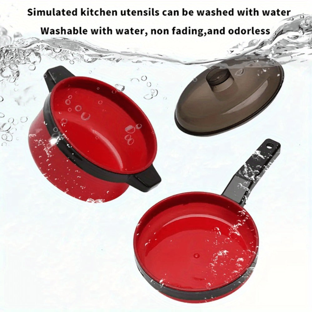 Kids Pretend Play Kitchen Set 51 Pcs – Cookware Tableware & Play Food Toddler Kitchen Toy for Boys & Girls Ages 3+ – STEM Learning Role Play Cooking Gift for Birthday Christmas Holiday Red