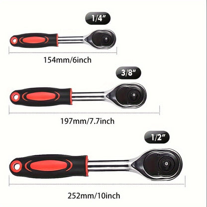 Ratchet Wrench Set 3-Piece - 1/4 3/8 1/2 Inch Drive Extendable Socket Wrench, 72-Tooth Quick-Release Reversible Gear, Soft Grip Handle, Torque Spanner for Automotive Repair, Mechanics & DIY
