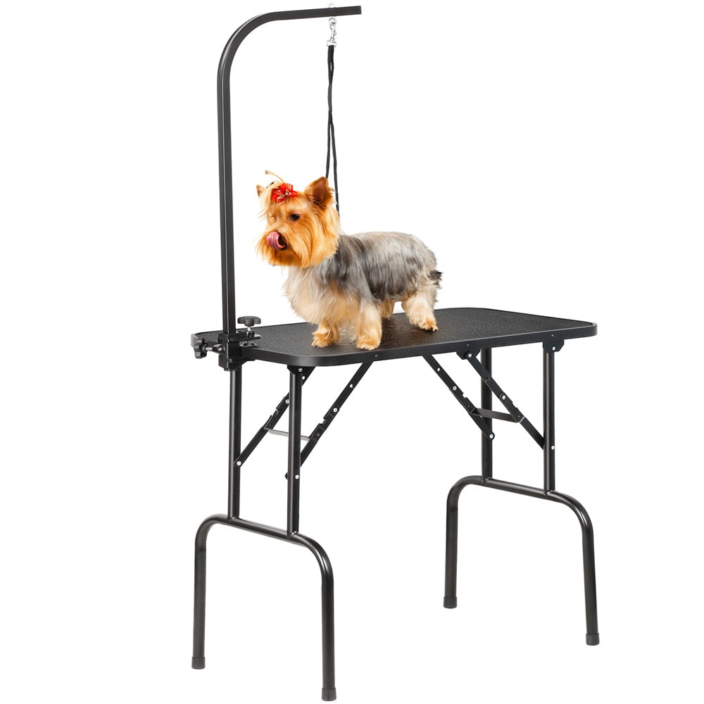 Pet Grooming Table Foldable with Height Adjustable Arm – Non-Slip Waterproof Surface, Folding Legs, Sturdy Metal Frame, Professional Dog Cat Beauty Trimming Table for Home & Salon