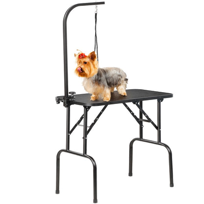 Pet Grooming Table Foldable with Height Adjustable Arm – Non-Slip Waterproof Surface, Folding Legs, Sturdy Metal Frame, Professional Dog Cat Beauty Trimming Table for Home & Salon