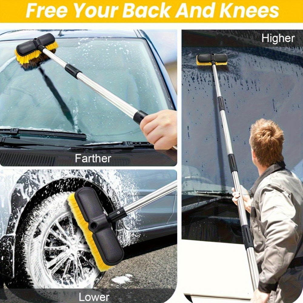 Car Wash Brush Kit with 69" Long Handle - 8-Piece Set with Tire Brush, Squeegee, Chenille Mitt, Detailing Brush & Microfiber Towel for Car, Truck, SUV & RV