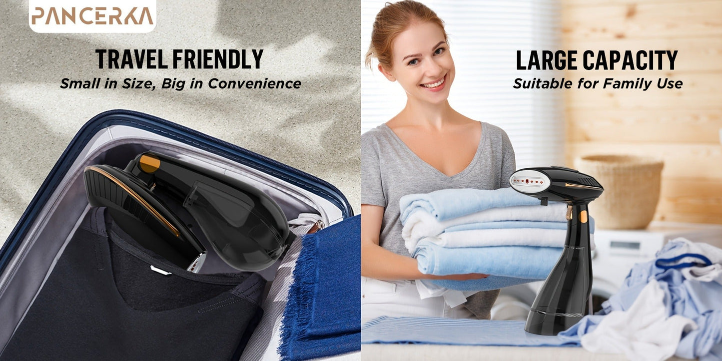 Handheld Garment Steamer 1500W Portable Fabric Steamer Quick Heat Continuous Steam for Removing Wrinkles Creases from Clothes Curtains Upholstery Travel Home Use