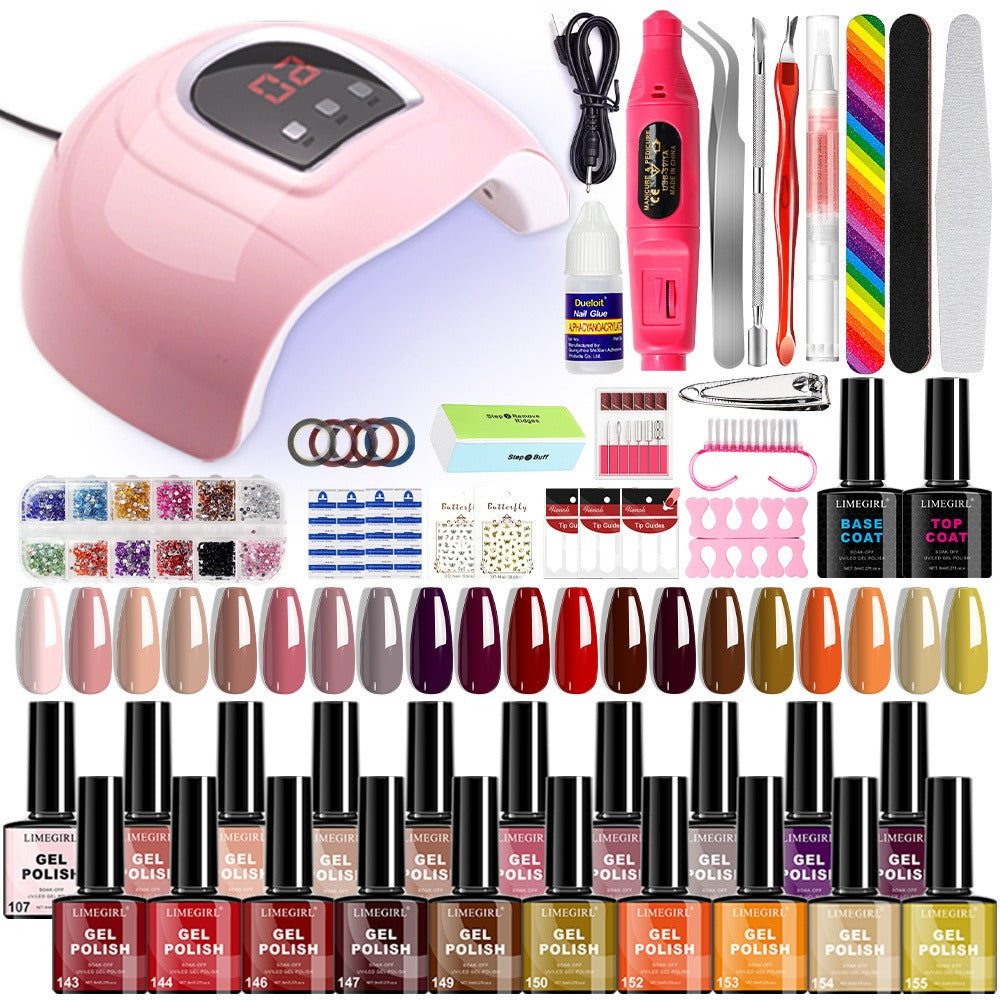 Gel Nail Polish Kit with UV LED Lamp 20 Colors Red & Pink Shades - All-in-One Soak-Off Starter Set with Base Coat Top Coat for DIY Home Salon Manicure, Gift for Women