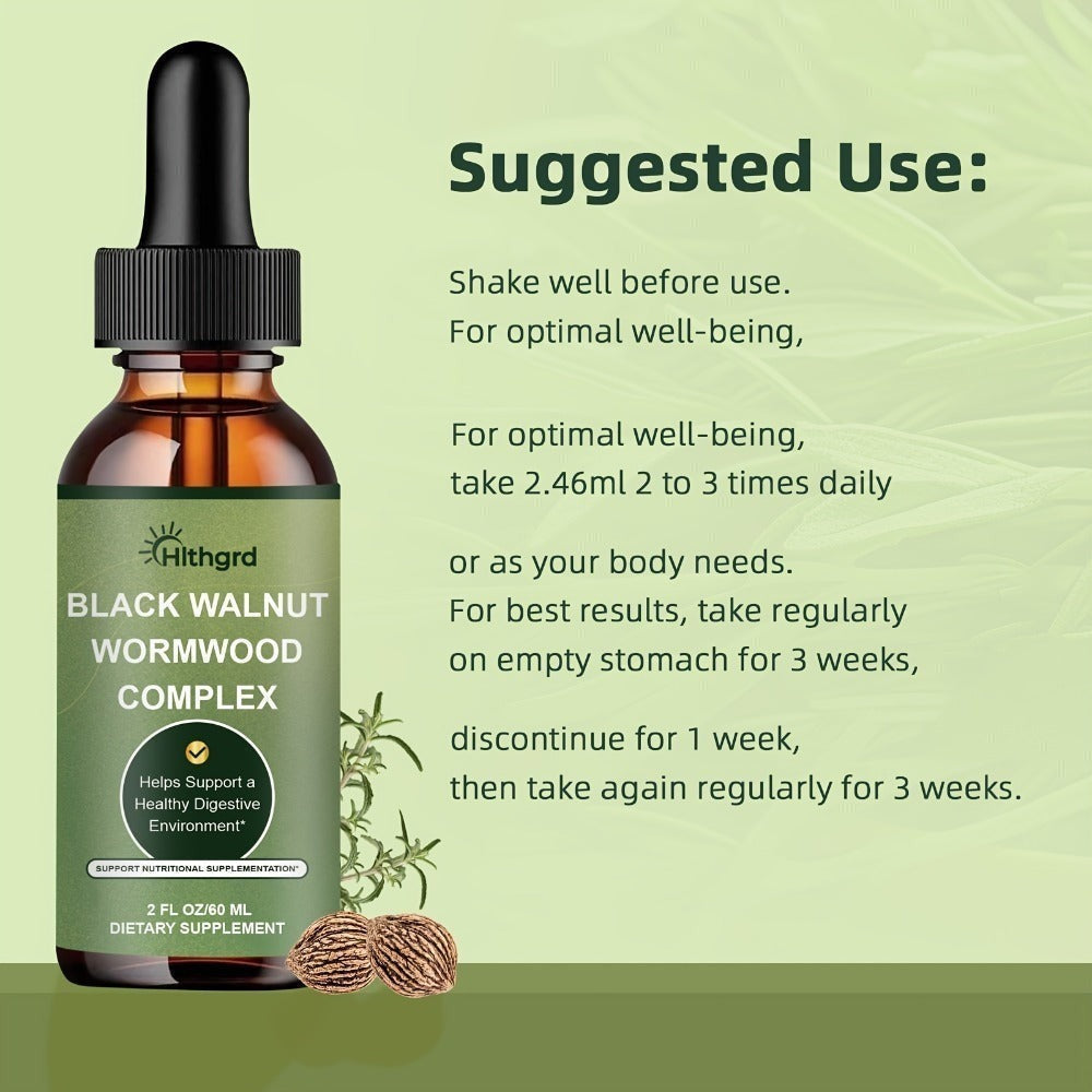Wormwood Black Walnut Clove Liquid Drops – Herbal Gut Cleanse & Digestive Support Complex with Gentian Root & Tansy | Orange Flavor | 2 fl oz | Fast-Absorbing Formula for Women & Men