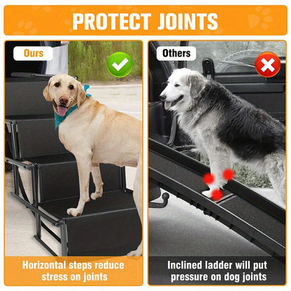 Dog Car Ramp Foldable Non-Slip – Collapsible Pet Ramp for Cars SUVs & Trucks, Lightweight Portable Dog Steps for Large Small Dogs, Easy to Clean, Safe Rubberized Bottom