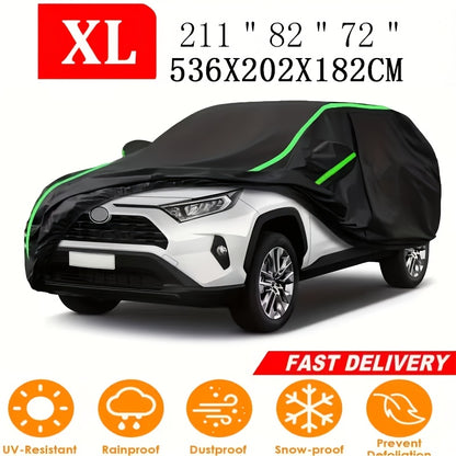 210T High-quality, Durable, Scratch-resistant 6-layer Full Car Cover, Suitable for SUVs And Sedans, All-season Car Cover Waterproof, Indoor And Outdoor, Snow-proof, Dust-proof, UV-proof, All-weather Protection with Reflective Strips, XL XXL Black