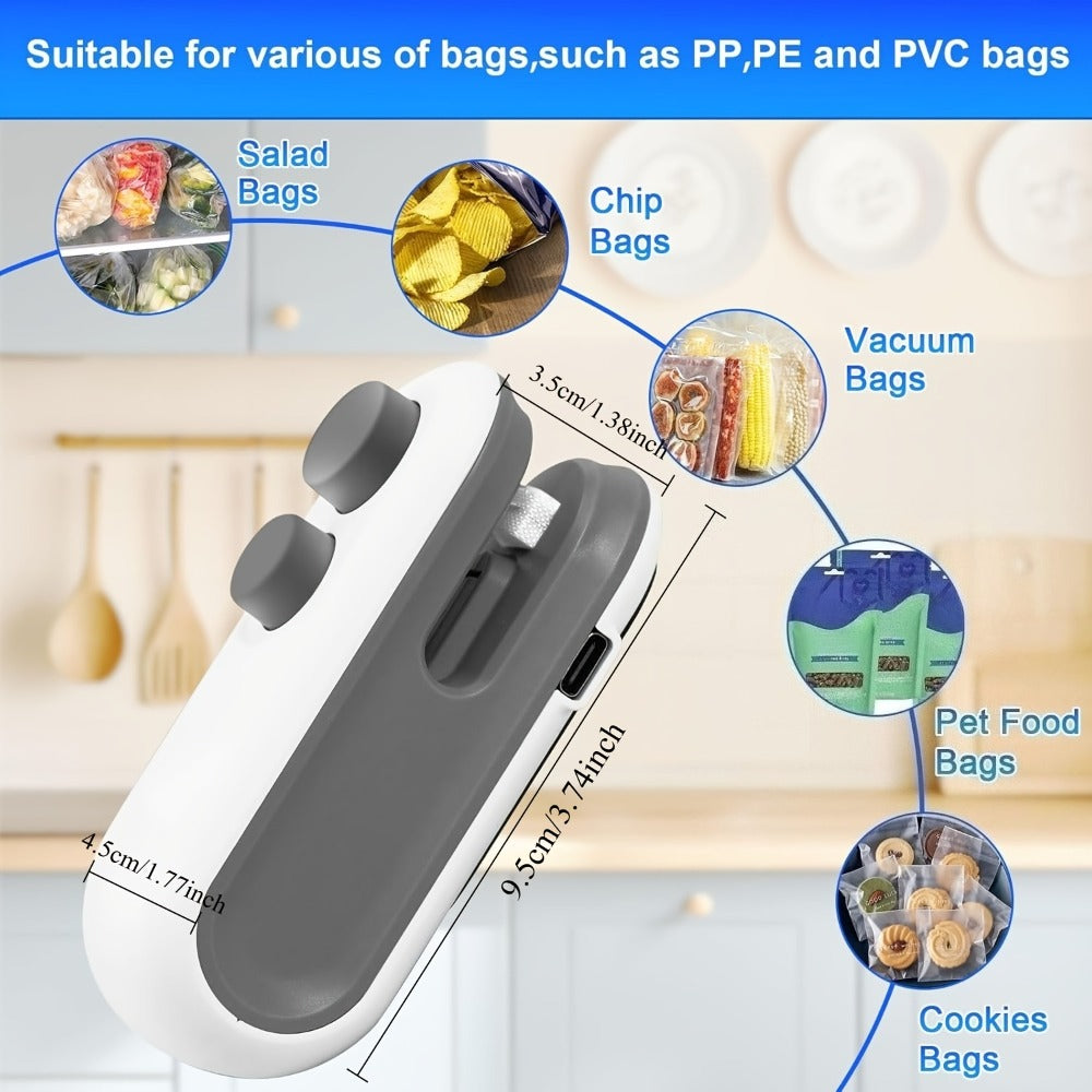 Bag Sealer Handheld Heat Sealer 3-Pack – USB-C Rechargeable 2-in-1 Magnetic Food Sealer with Cutter, Snack Bag Resealer for Plastic Bags, Kitchen Food Freshness, Home & Outdoor Use