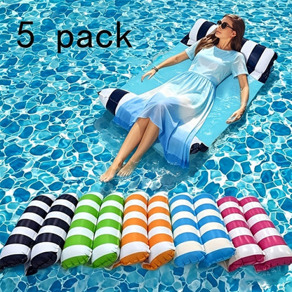 Inflatable Pool Float Lounger Set for Adults – 4-in-1 Striped Hammock Raft Bed & Saddle, 5-Pack or 8-Pack Colorful Floating Lounge for Pool Lake Beach Party