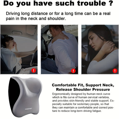 Car Headrest Neck Pillow 100% Memory Foam Ergonomic Support – Breathable Removable Washable Cover Adjustable Buckle for Driver Passenger Seat – Light Gray / Dark Gray / Black / Orange