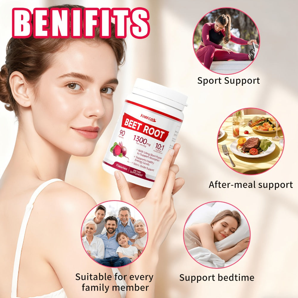 Beet Root Capsules 1300mg High Strength – Nitric Oxide Booster for Blood Flow, Circulation & Cardiovascular Support – Plant-Based Vegetarian Formula – 1/2/3 Bottle Options – Vitamins & Supplements