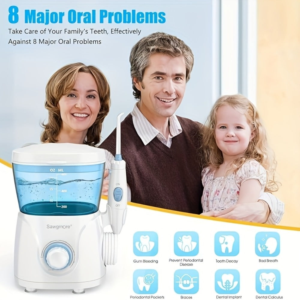 Desktop Water Flosser for Family Adults Kids 20oz Large Tank 10 Adjustable Pressure Levels 8 Nozzles Professional Oral Irrigator Electric Teeth Cleaner for Braces Implants Gum Health Home Use White