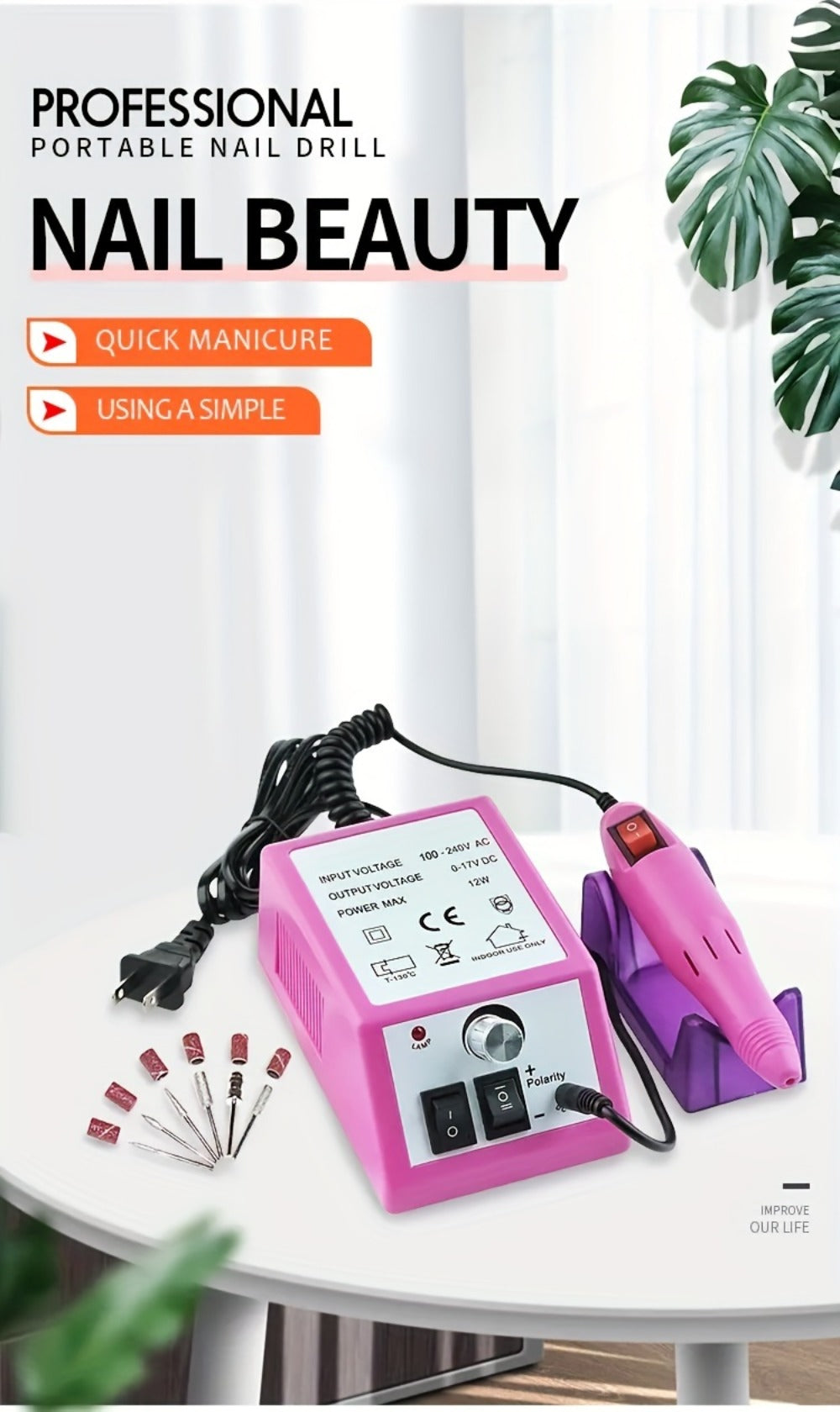 Professional Nail Drill Kit 20000RPM with 6 Drill Bits & 50 Sanding Bands — Electric Manicure Pedicure Machine Low Noise Dual-Hand for Acrylic Gel Natural Nails, Home & Salon Nail File Set, 8-in-1 Option