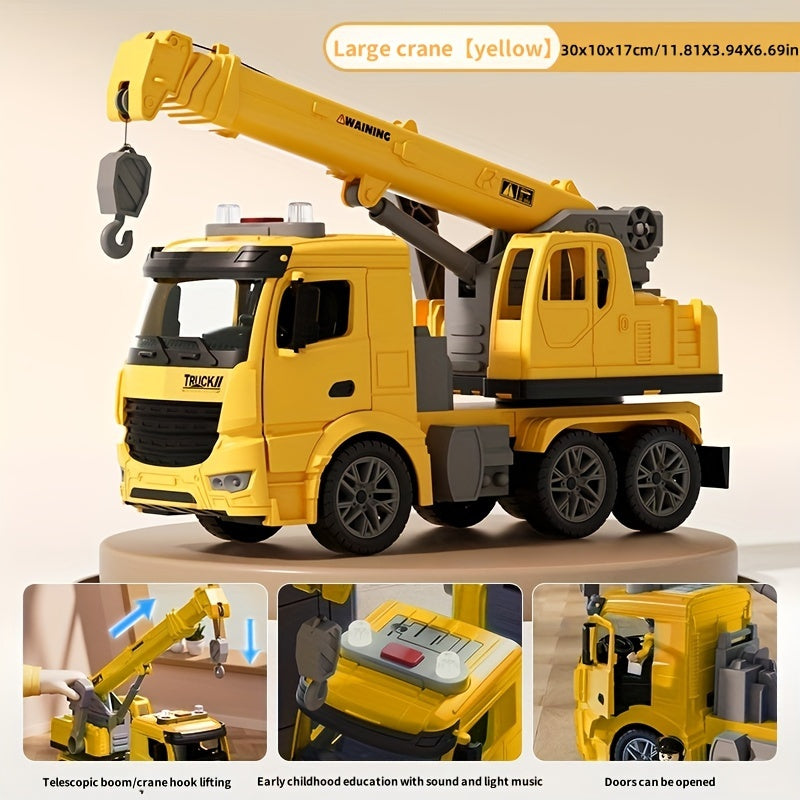 Inertia Crane Truck Toy for Kids - Large Engineering Vehicle with Telescopic Arm, Interactive Track & Double Doors, Construction Toy for Boys Ages 3+, Birthday Christmas Easter Gift