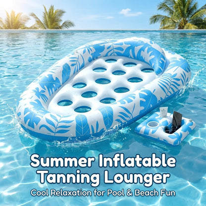 Inflatable Pool Lounger XL 77"×50" with Backrest Adult Tanning Float Raft Floating Sunbathing Bed for Swimming Pool Lake Beach Summer Relaxation