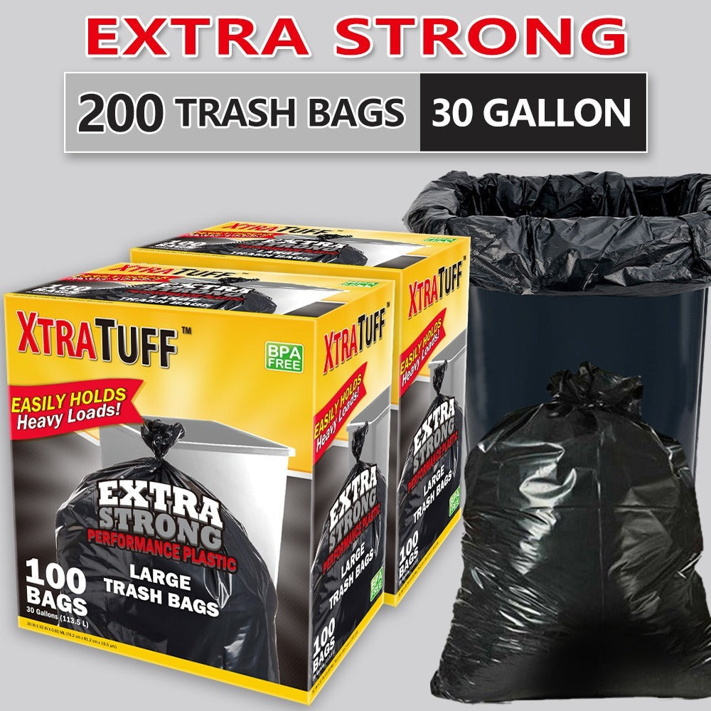 30 Gallon Trash Bags 200 Count – Black Large Garbage Bags, Ultra Strong Leak-Proof, 113.5L Heavy Duty Bags for Kitchen, Industrial, Garden & Commercial Use, 4 Rolls / 2 Boxes Value Pack