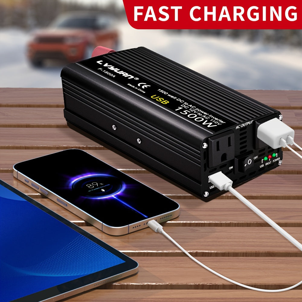 Lvyuan 2000W/4000W Peak/DC 12V to AC 110V/130V Car Power Inverter with LED, 2000W with 2 US Sockets 2 USB Ports for Auto, Vehicle, RV, Outdoor, Home