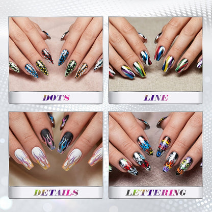 Nail Art Pens Set 10 Metallic Colors with 12pcs Nail Stickers - Dual-Headed 3D Acrylic Polish Markers for Doodle Dot Line Stitching Graffiti Designs, Home Salon Gift for Women Girls