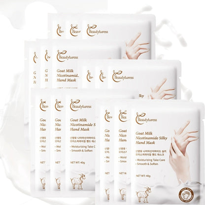Moisturizing Hand Mask Gloves 20 Pairs with Niacinamide, Goat Milk & Glycerin | Brightening Deep Hydration Spa Treatment for Dry Rough Cracked Hands | Hypoallergenic Fragrance-Free Bulk Gift for Women