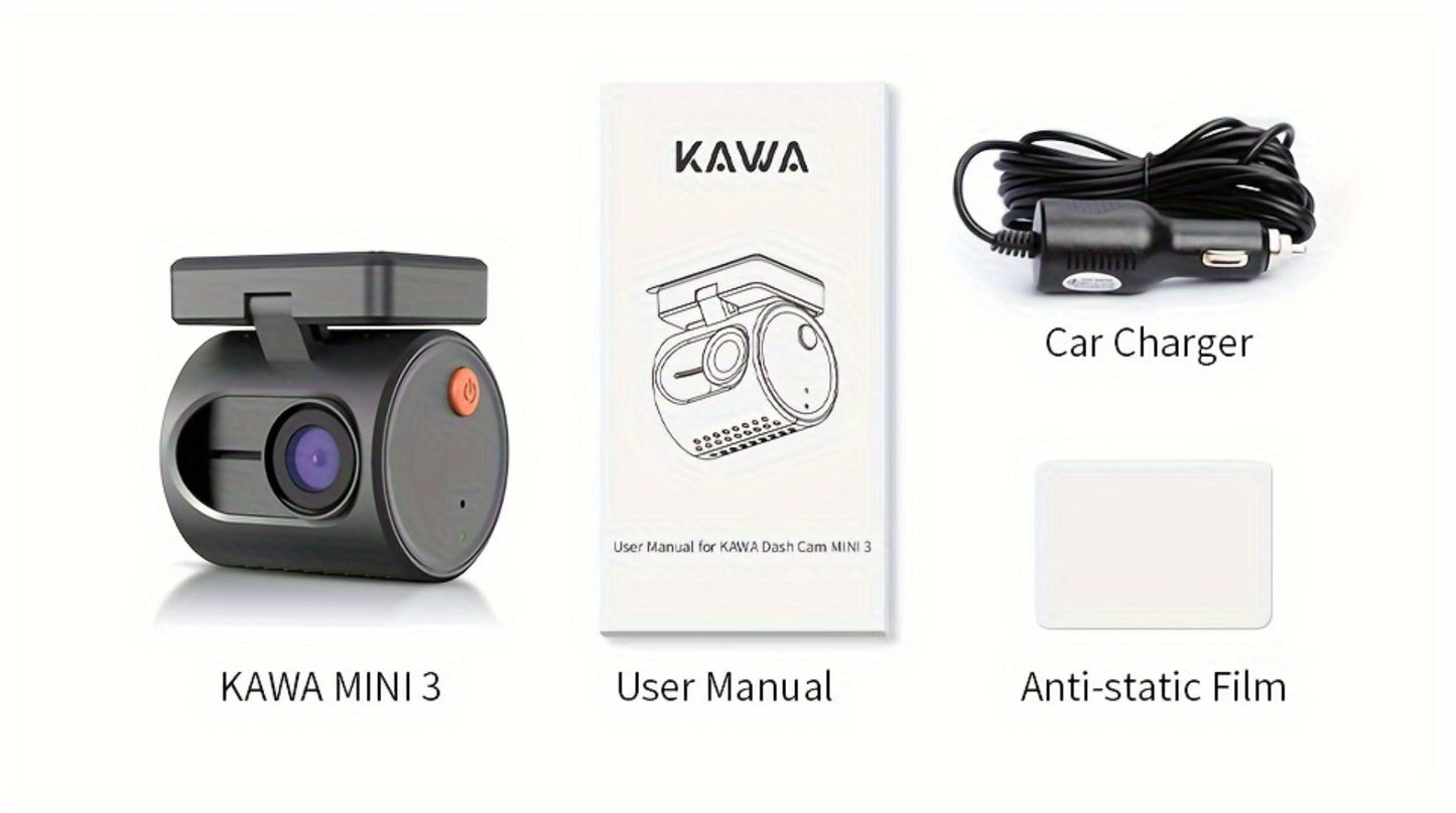KAWA Mini 3 2K Dash Cam – 1296P QHD WiFi APP & Voice Control, Super Capacitor, Color Night Vision, WDR, Loop Recording, 24H Parking Monitor, Ultra Compact Car DVR