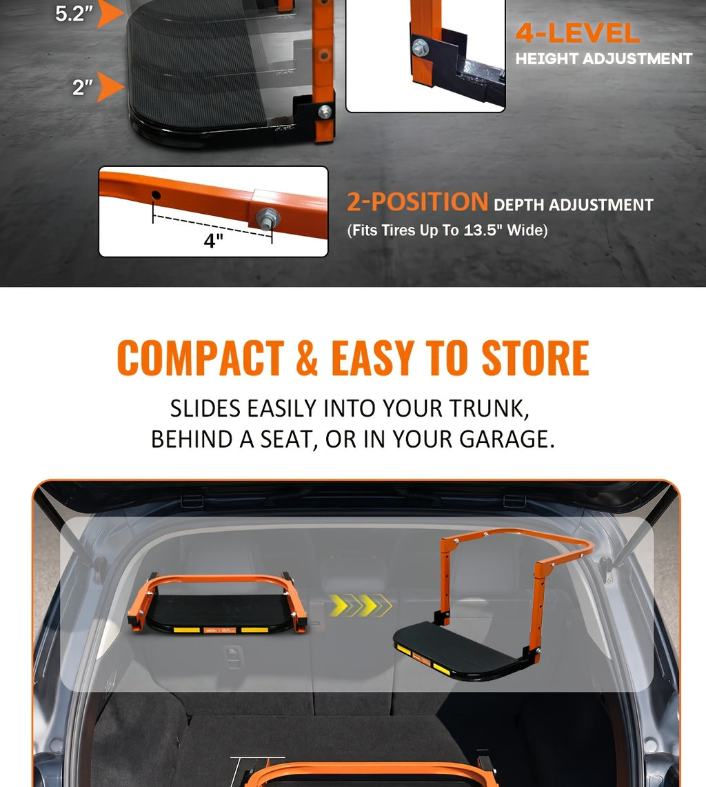 Heavy Duty Foldable Tire Step with Anti-Slip Texture, Adjustable Height, 300/650 LBS Load Capacity, Fits Tires Up to 13.5" And 15" Wide, Portable Roof Rack Climbing Step, Universal Car Additions for Truck SUV Trailer