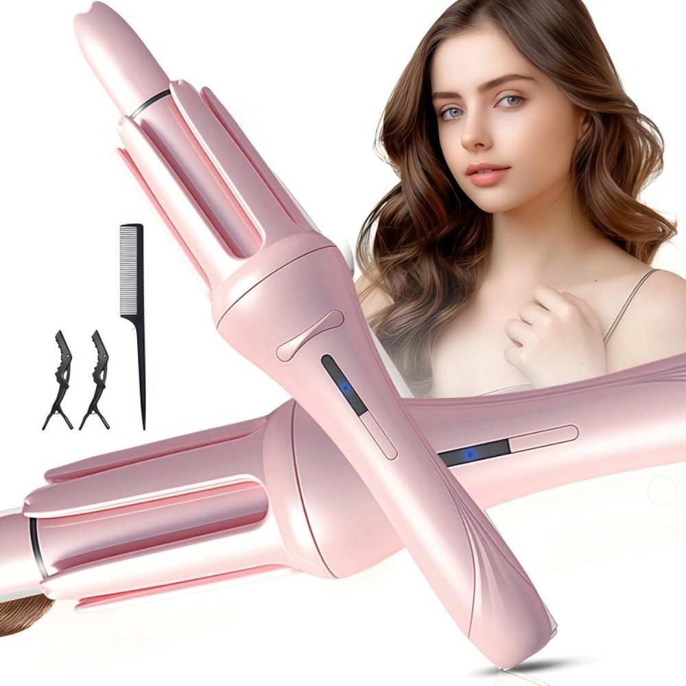 Automatic Curling Iron for Women with Ionic Technology — 4 Temperature Settings, 3 Timer Options, Dual-Direction Rotation, Anti-Scald & 360° Rotating Cord, Salon Waves at Home