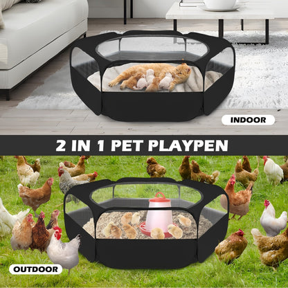 Small Animal Playpen Foldable Pop-Up 47" Portable Pet Pen with Mesh Cover for Guinea Pigs Rabbits Ferrets Chinchillas Kittens Hamsters Bunnies, Indoor Outdoor Travel Playpen, 47.24x23.62x14.96in, Black